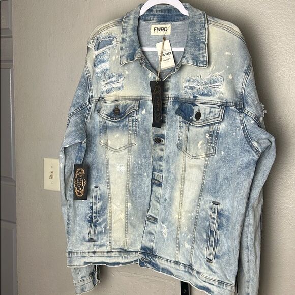 NWT FWRD Distressed Denim Jacket Mens 2XL - Picture 6 of 6